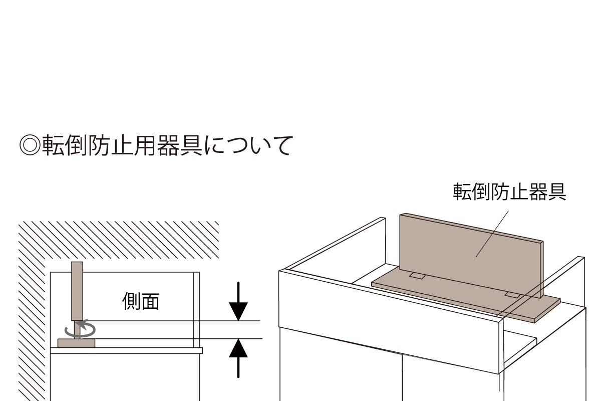 転倒防止機能はフィラー内部に装備されているので見た目もすっきり。